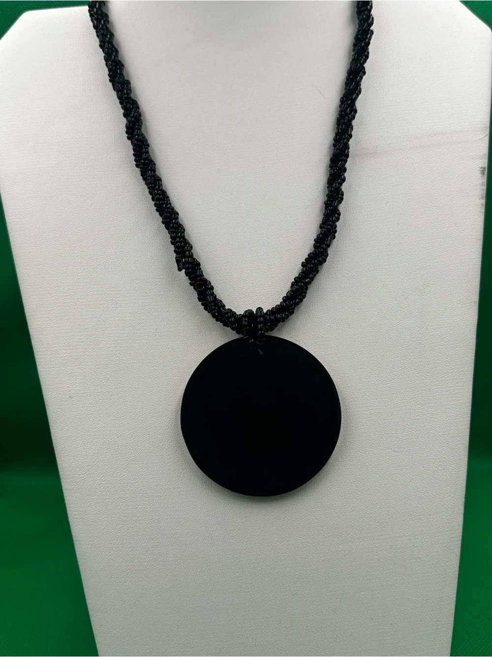 Handcrafted Gold/Black Tribal Sunburst Pendant Necklace with Black Beaded Cord